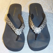 COOL 6 39 SKIN PRINT BLING TOE POSTS FLIP FLOP SANDAL MULE SHOE 2" WEDGE DUNLOP