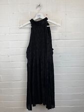 Zara Black Velour Floral Pleated High Neck Shift Dress Women's Large #CS