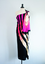 Temperley silk knit maxi one shoulder dress, Size Small - black and pink