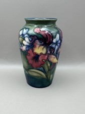 Vintage Early Moorcroft Pottery Vase, Orchid Green Design. Hand painted Pottery