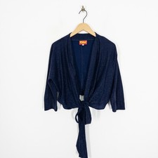 Freddies of Pinewood Shimmer Cardigan Size 16 Retro Vintage Navy Metallic Tie