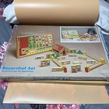 bauernhof Vintage Wooden Farm Set With tray, Building, animals, fences &people