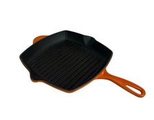 Le Creuset Volcanic Orange Cast Iron Square Grill Pan Dual Pour Spouts 26cm