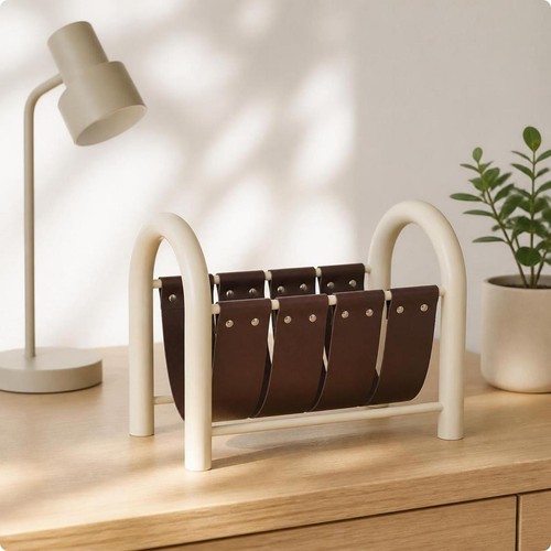Magazine rack with leather - magazine,