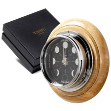 Tabic Prestige Moon Phase Clock in Chrome on an English Oak mount