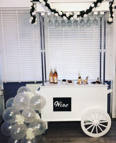 Prosecco cart flower wall - &,