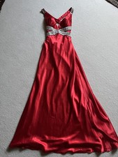 La Femme Red Satin sequin trimmed Party/prom/pageant Evening Dress. UK 8-10.