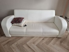 3-Piece Sofa White / Cream Faux Leather - 1 sofa with a Damaged Leg