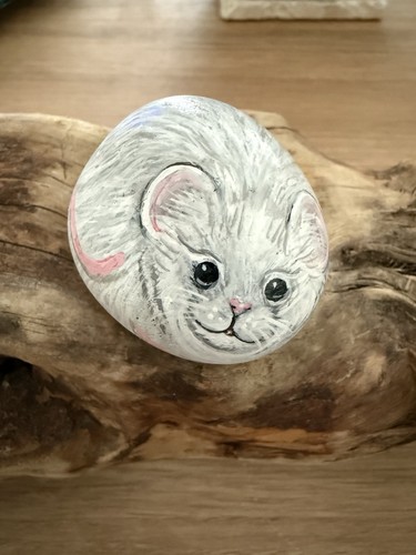 Hand painted pebble white - painted,