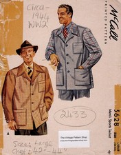 1944 Vintage Sewing Pattern Chest 42"-44" MEN’S SPORTS JACKET (2433) McCall 5628