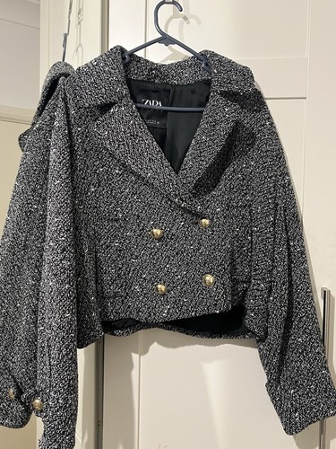 Zara black white tweed cropped - tweed,