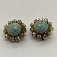 Pair Of Turquoise Blue And Faux Seed Pearl  Earrings