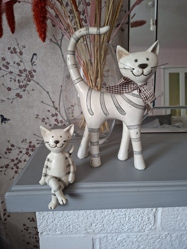 Shabby chic white cat - chic, figurine