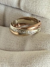 Vintage 9ct Gold Russian Design Trinity Trio Five Diamond Ring Band Birmingham