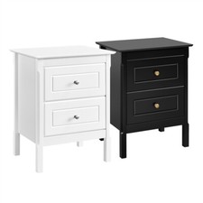 Bedside Table 2 Drawers & Metal Handles, Wooden Bedroom Bedside Cabinet for Home