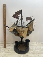 Spanish Sail Boat Wooden Cigar Stand And Ashtray Vintage 16” Tall Pirate Ship