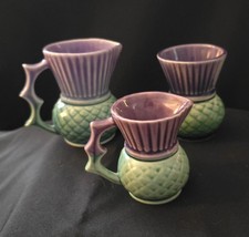 3 Pieces Vintage Scottish Thistle Pottery. Purple and Green Excellent Condition