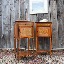 Antique French Marble Topped Fruitwood Bedside Cabinets Side Pot Cupboards Pair