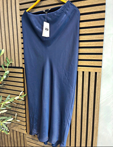 Navy satin slip midi skirt - satin,