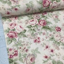 Roses Upholstery Fabric, Shabby Chic Pastel Pink Floral Country Curtain Fabric