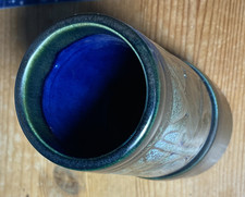 Beautiful Vintage Celtic Pottery  Blue Medallion Vase Newlyn Cornwall 1970s