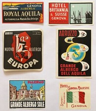Original Vintage Luggage Labels ITALY - ABRUZZO REGION - GENOA - PALERMO - 6pcs