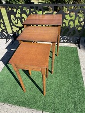 Herbert E Gibbs Vintage Nest Of 3 Oak Wood Tables Coffee Side Lamp