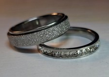 2 Silver Stainless Steel Sparkly Rings Size U And U1/2