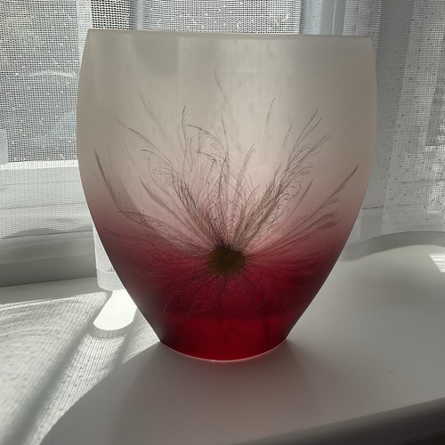 Red frosted glass oval - red,