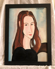 Framed Painting - Portrait of Woman inspired by Modigliani - Naïve art