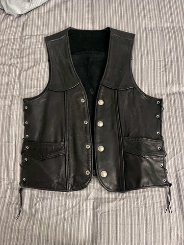 Mens black leather vest - mens,