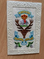 WW1 SILK EMBROIDERED POSTCARD SEAFORTH HIGHLANDERS REGIMENTAL BADGE ELEPHANT