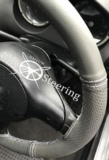 FOR VAUXHALL CORSA C 00+ GREY TWO TONE LEATHER STEERING WHEEL COVER WHITE STITCH