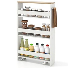4-Tier Narrow Kitchen Storage Trolley 13cm Slim Bathroom Slide-out Utility Cart