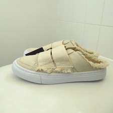ZARA Canvas Slides Mules Shoes Slip On Fringed Cream Casual UK 3 EU 36