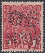 AUST KGV 1d RED SWK PERF 'OS