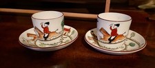 Crown Staffordshire Hunting Scene 2 egg cups + saucers. Excellent Christmas Gift