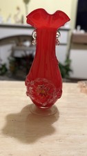Vintage red glass Murano Style Floral Vase  22cm Tall 12cm Wide glass flower 