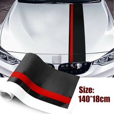 5D Carbon Fiber with Red Rally Stripes Trim Racing Car Body Front Hood Decal x1