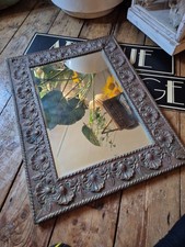 Antique vintage old Arts and Crafts Sea Shell design bevelled edge mirror 