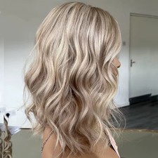 Highlights Ash Platinum Blonde Bob Wave Lace Front 100% Human Hair Wigs
