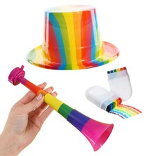 PRIDE RAINBOW TOP HAT VUVUZELA FACE PAINT SET LGBT FESTIVAL PRIDE PARADE PARTY 