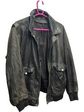 Mac Douglas Leather Jacket Brown Bomber Style - Size 52 (XL)