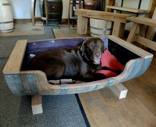 Large Oak Wine Barrel Dog Wooden Bed - Indoor or Outdoor Use. Big Dog Puppy 