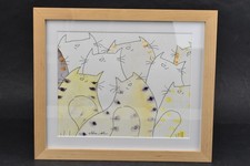 Cats By Steve John Watercolour Original Artwork In Wooden Frame Modern