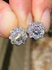 Striking Antique Edwardian Natural 2ct Diamond Daisy Flower Earrings 9ct Gold