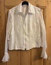 ANNE FONTAINE WHITE EMBROIDERED SHIRT W ZIP & SHEER SLEEVES - SZ 5 = UK 16 / 18
