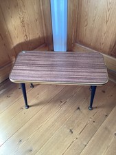 Mid Century Side Table On Dansette Legs Teak Effect Top Gold Edging