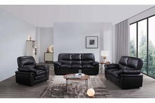 Leather Sofa Suite 3+2+1 Seater – Black, Brown, Cream, Grey  & FootStools VERONA