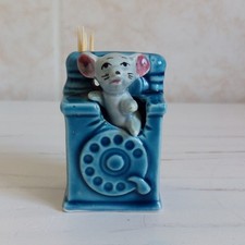 Vtg Mouse In Telephone Ceramic